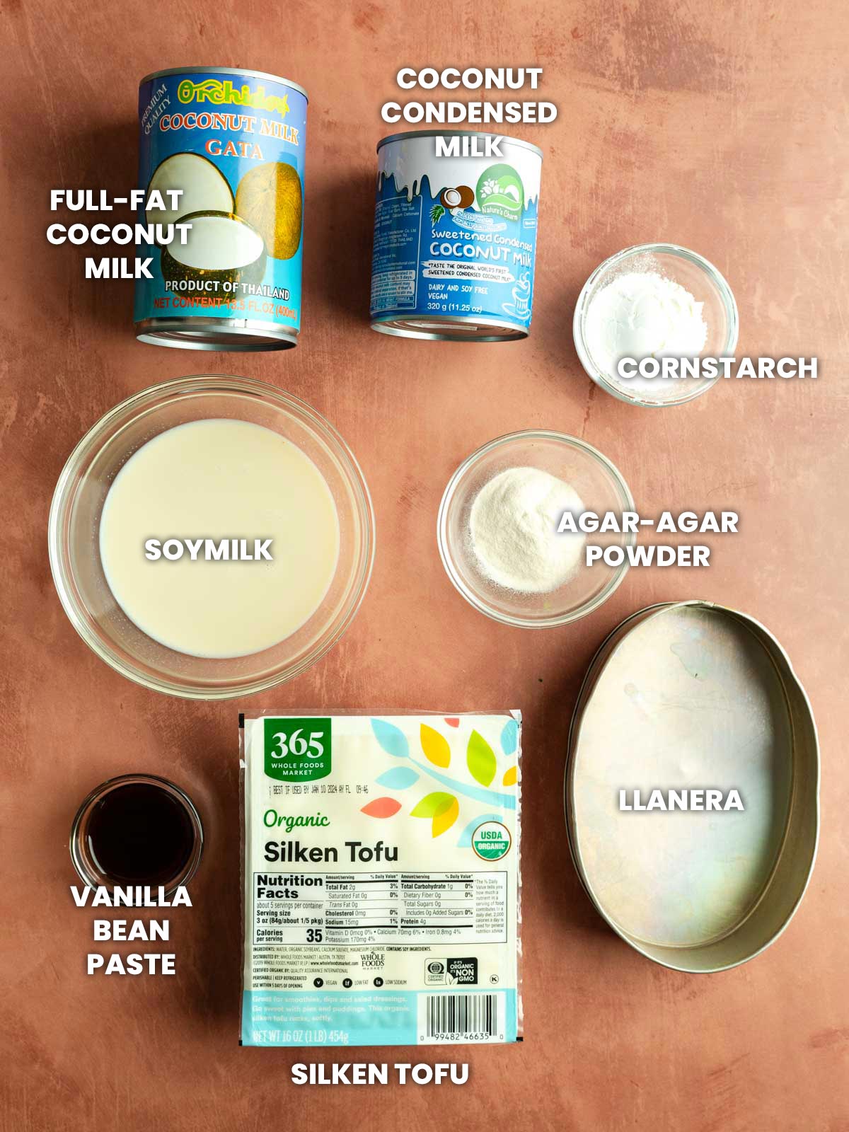 Ingredients for vegan leche flan.