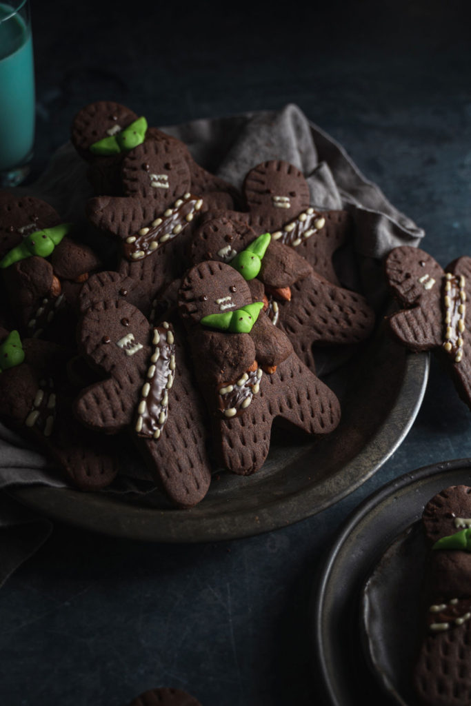 45 degree angle of an army of wookies, lying on a plate.