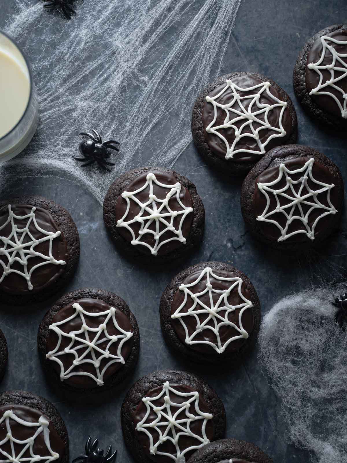 A spread of vegan halloween spooky cookies.
