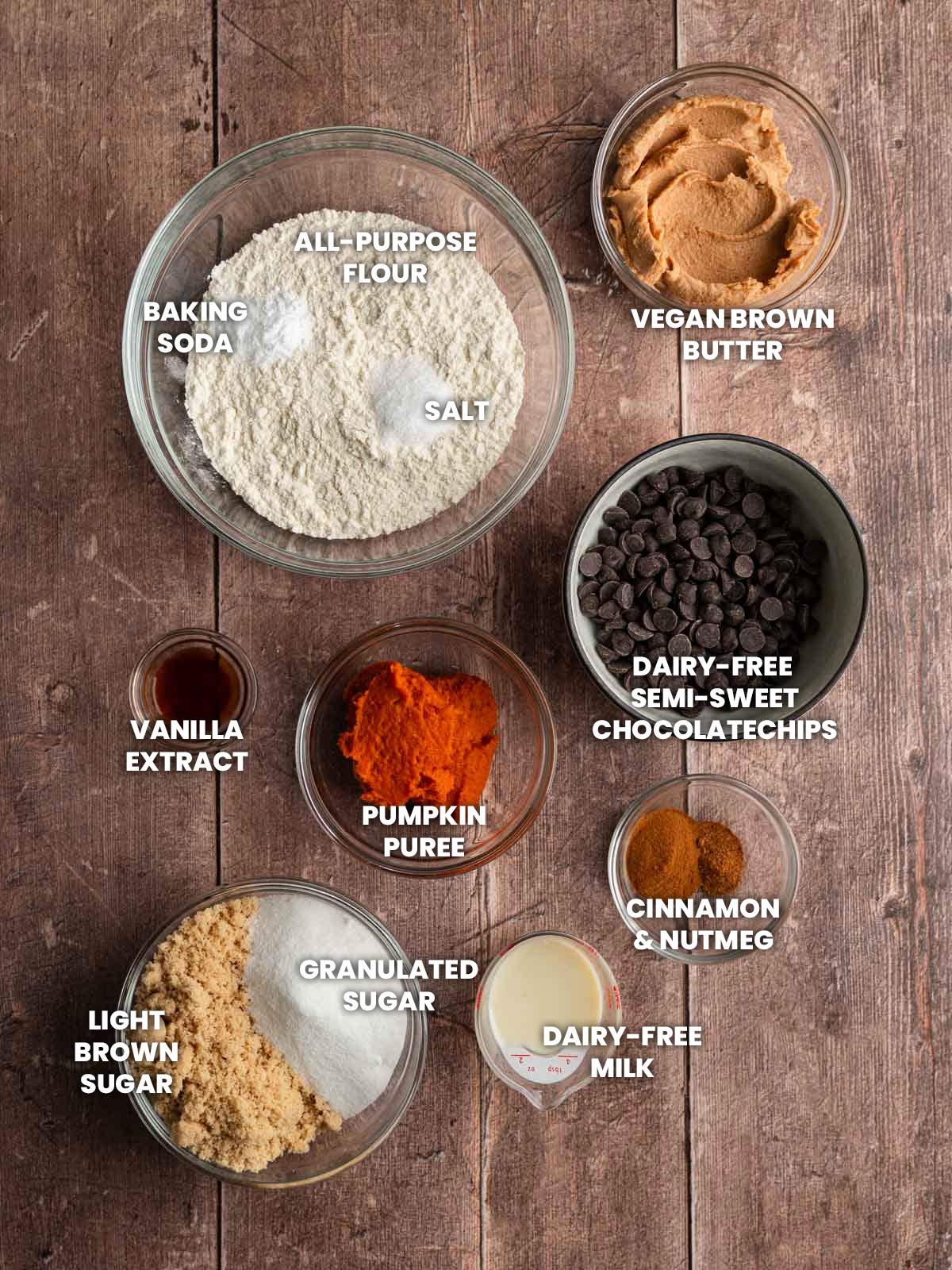 Ingredients for pumpkin chocolate chip cookies.