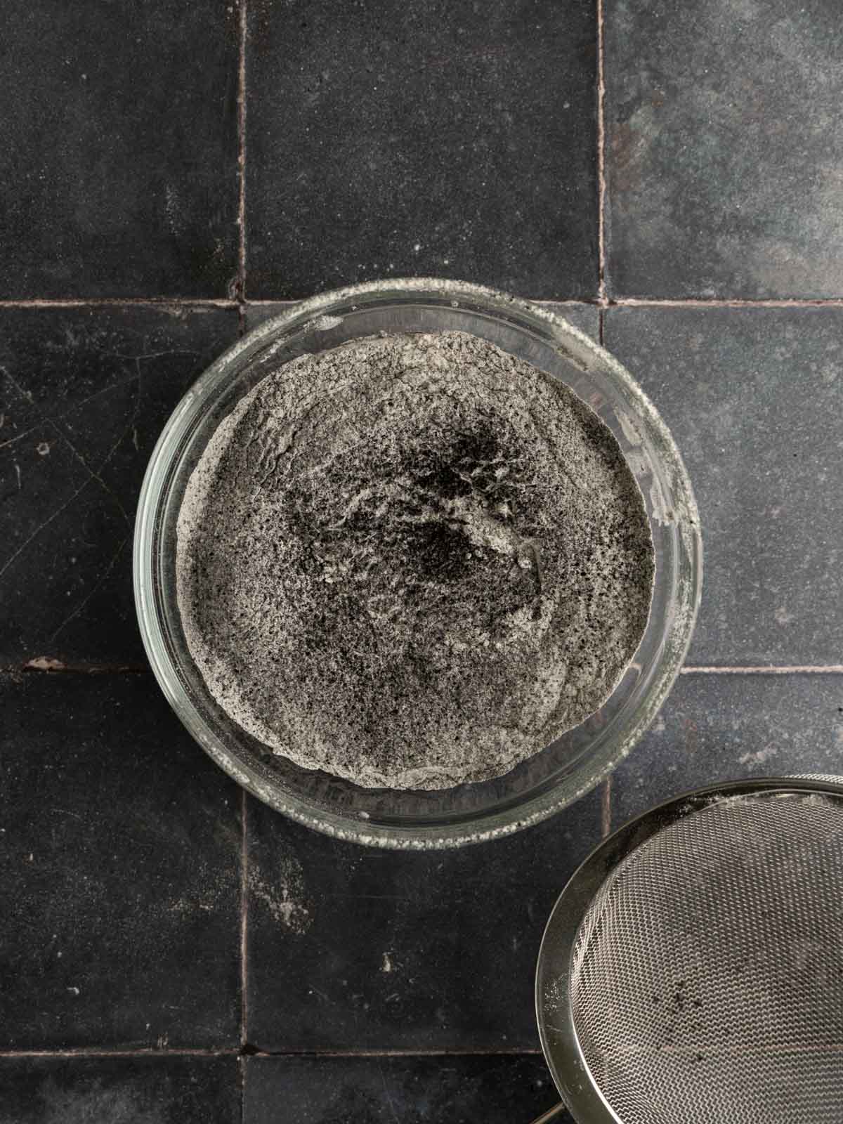 Dry ingredients sifted and mixed in a bowl.