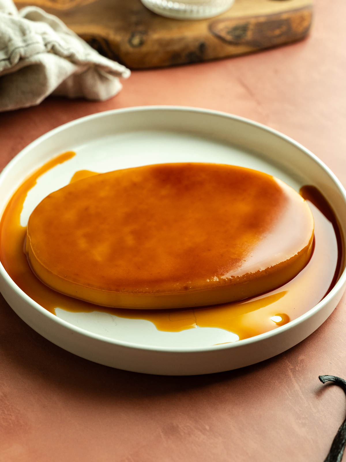 Vegan leche flan on a plate.