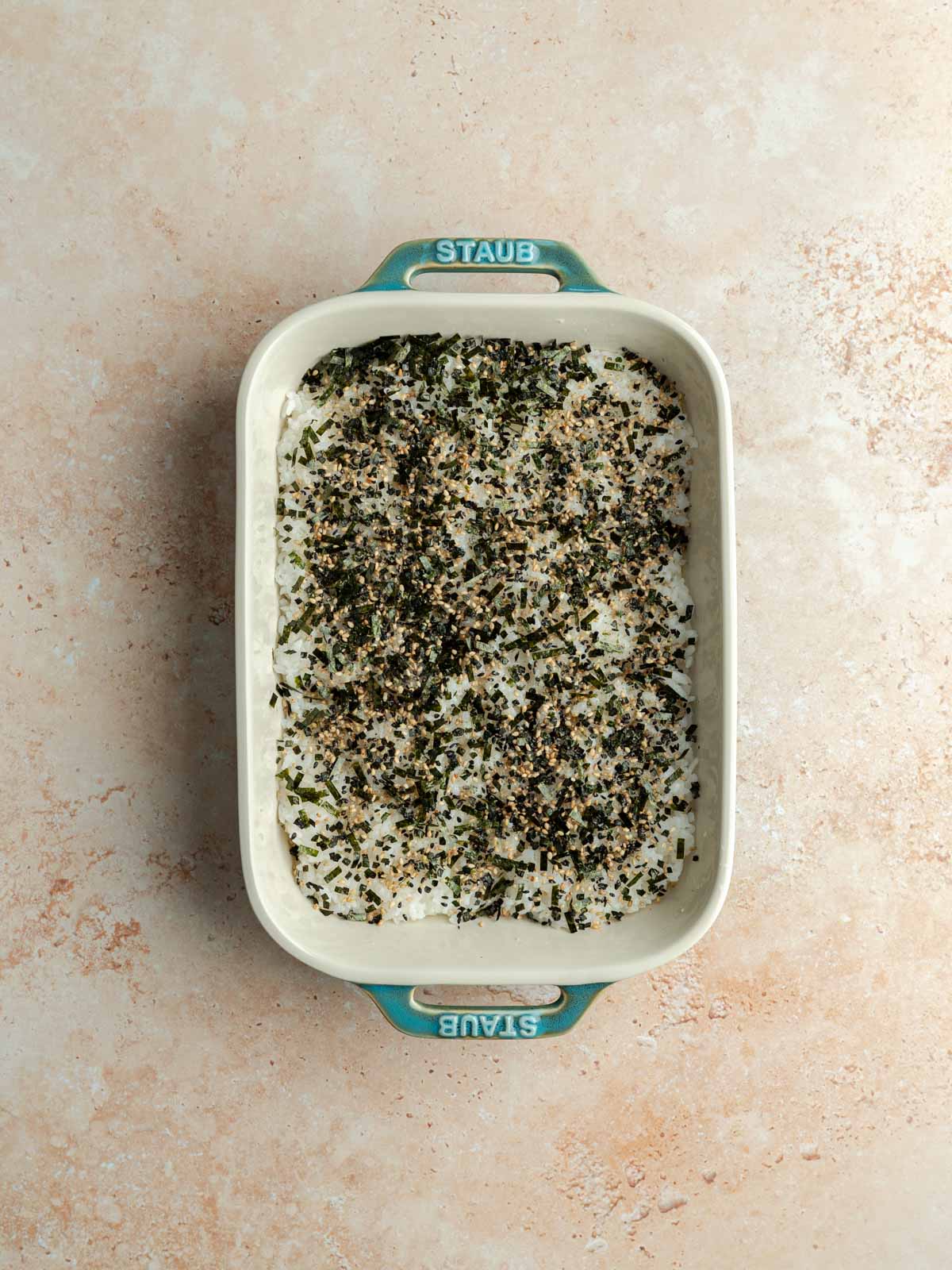 Furikake sprinkled over the rice.