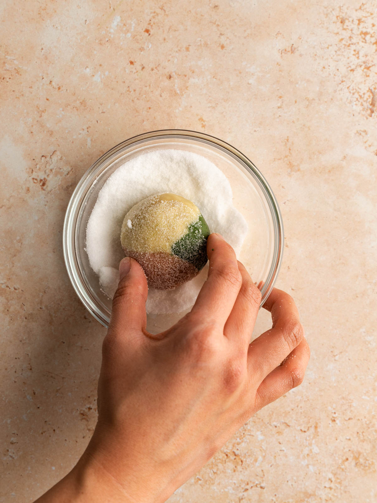 Cookie dough ball tossed in sugar.