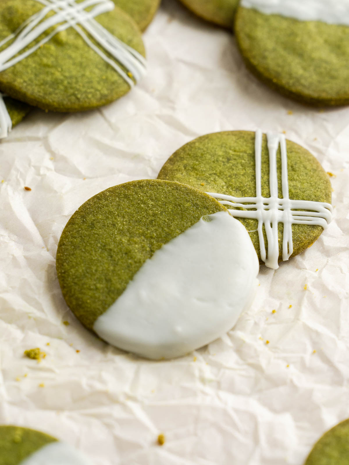 Two matcha shortbread cookies.