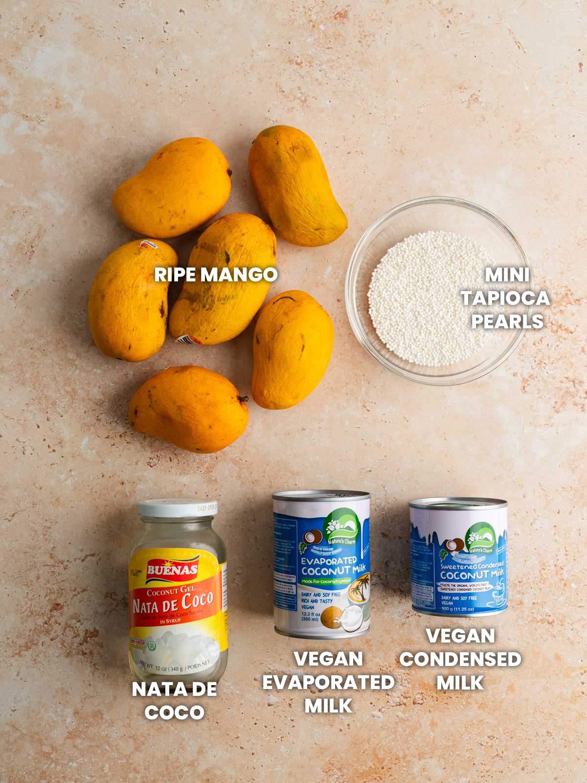 Ingredients for vegan mango sago.