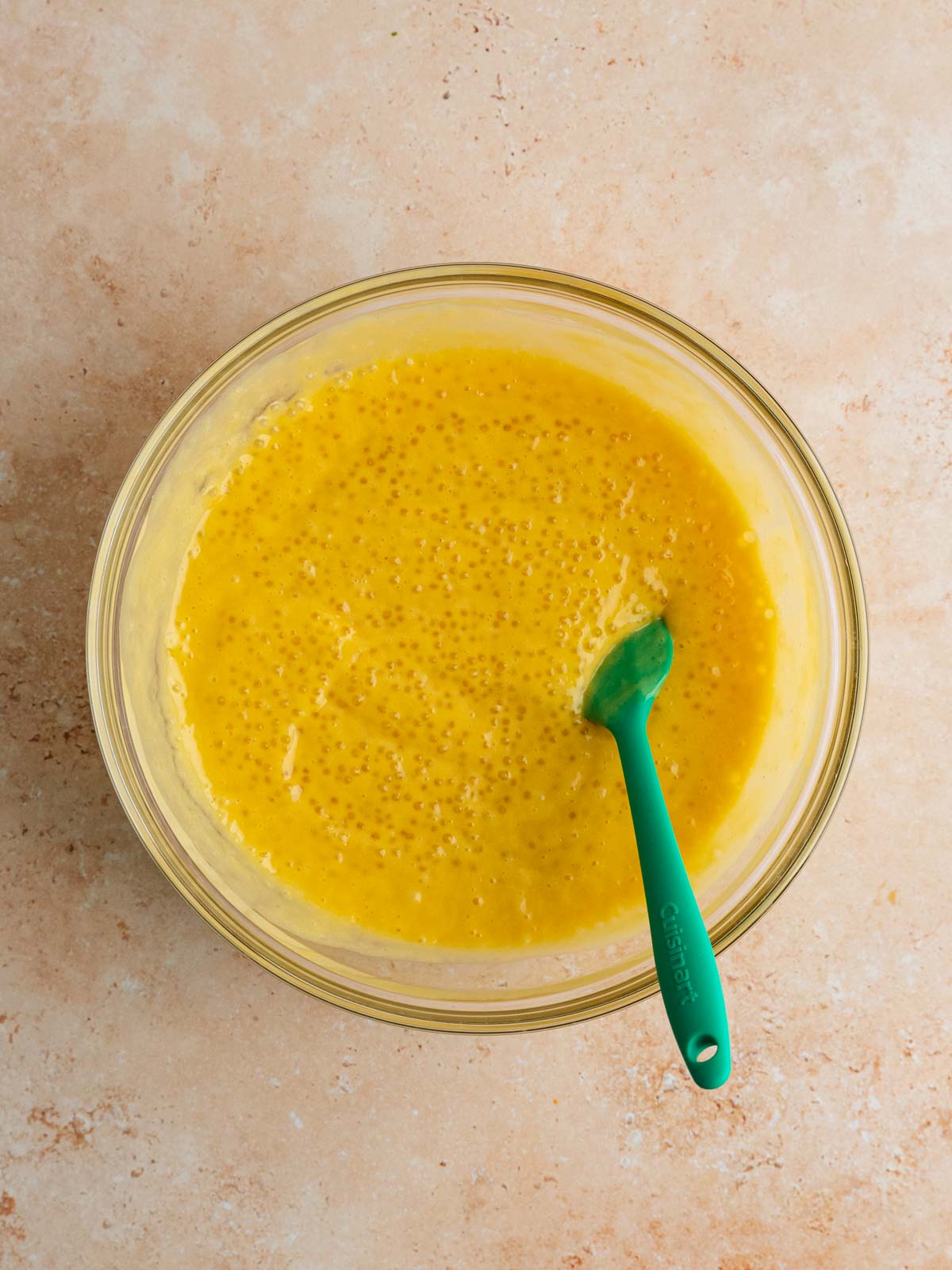 Vegan mango sago mixed in a bowl.