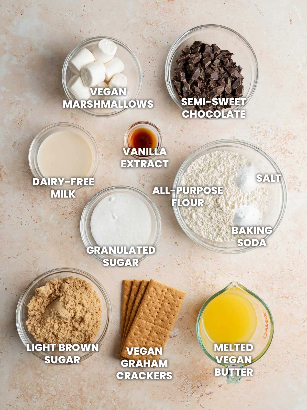 Ingredients for vegan s'mores cookies.