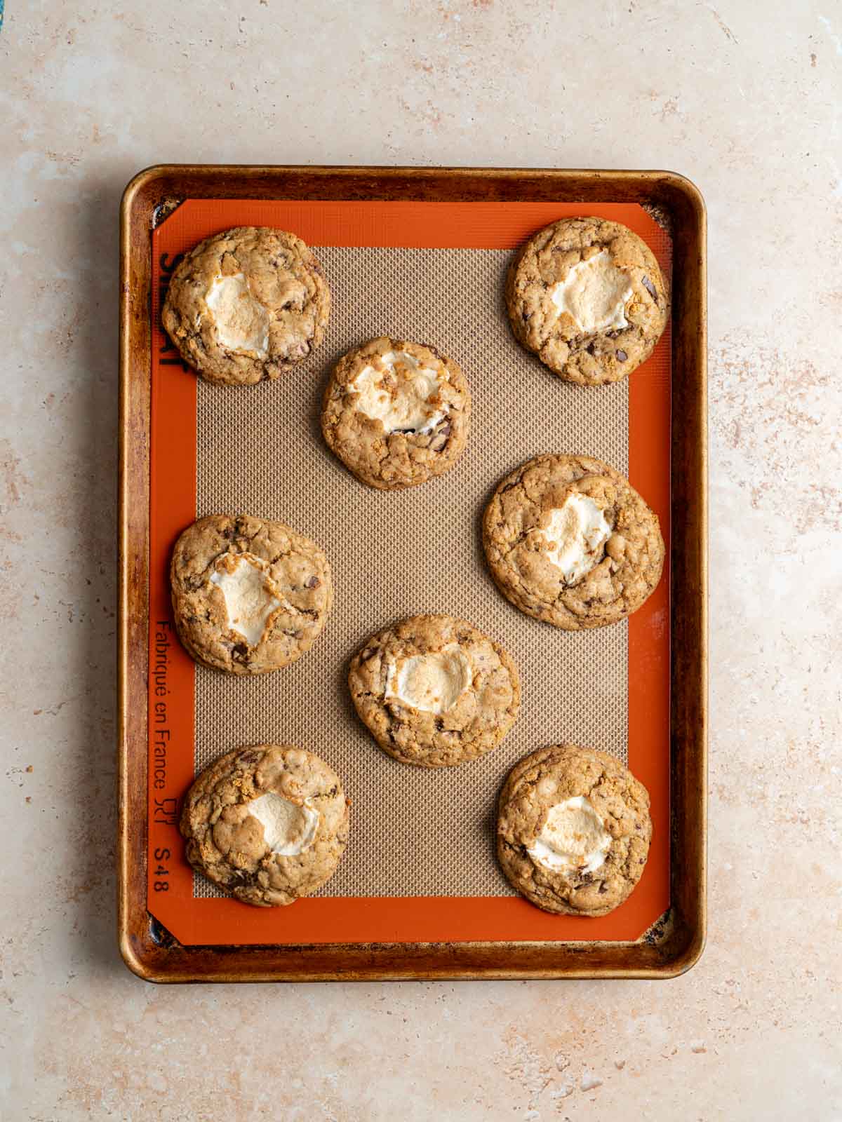 Baked vegan s'mores cookies.