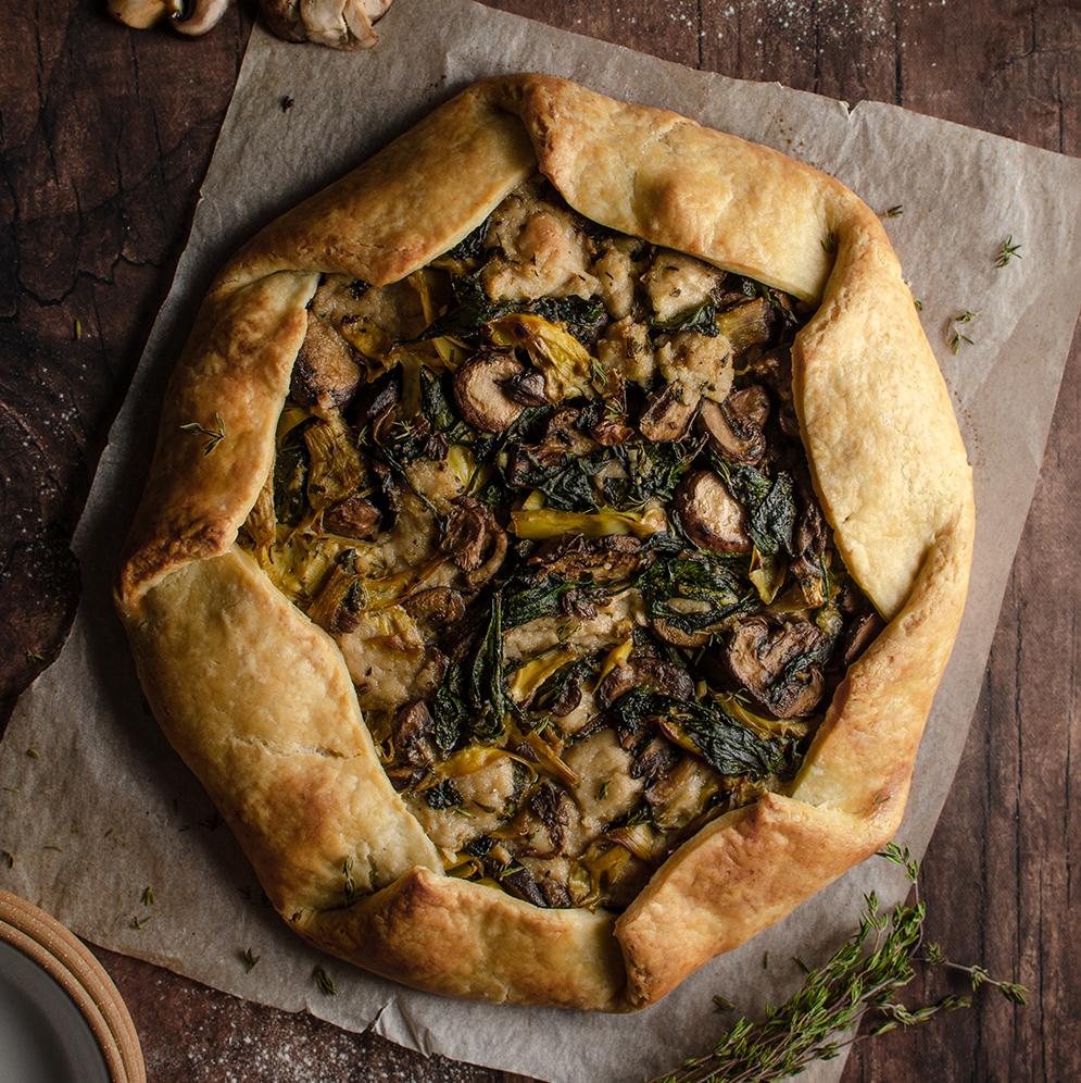 Vegan Mushroom and Spinach Artichoke Galette Floured Frame