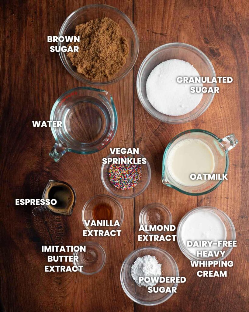 Ingredients to make vegan iced sugar cookie latte.